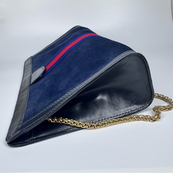 Gucci Vintage large Clutch crossbody bag Handbag Suede Leather navy blue - Picture 6 of 12